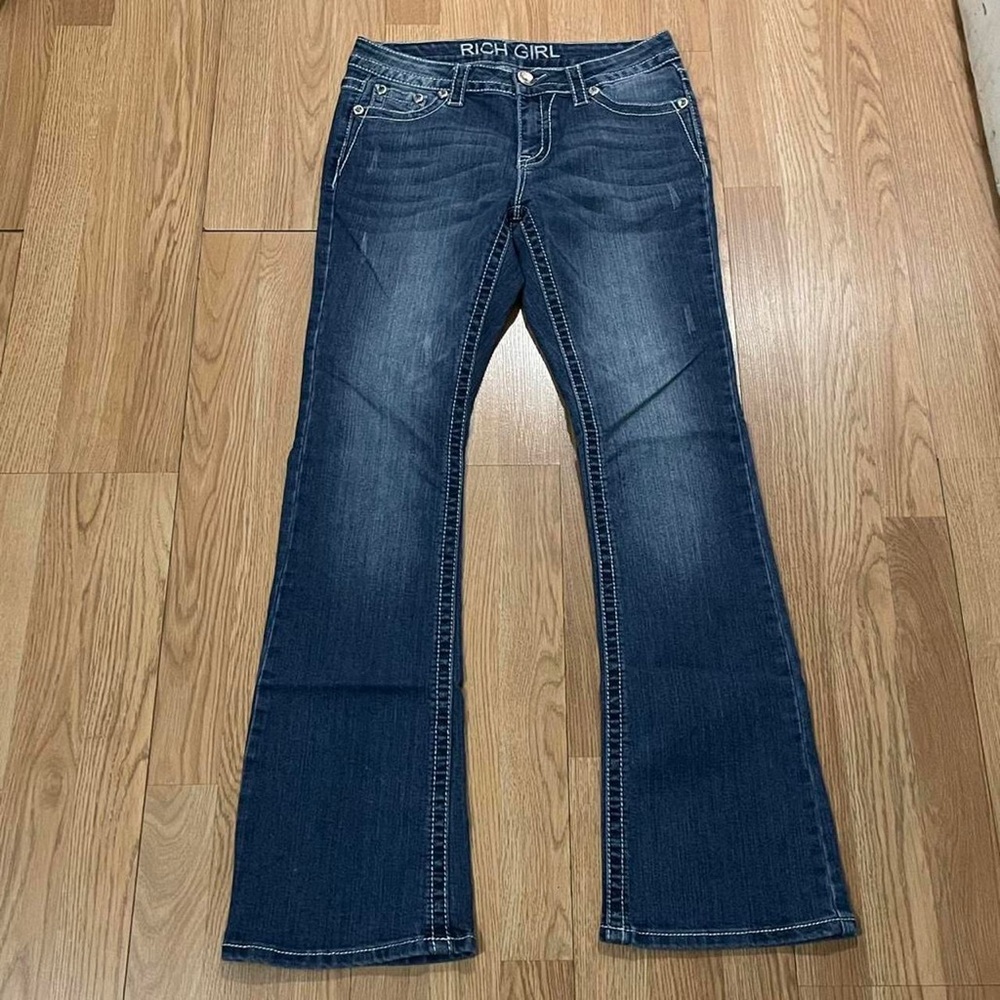 Lux Nation Women’s 30/10 (31x32) Bootcut Embellished Jeans Blue Denim Western